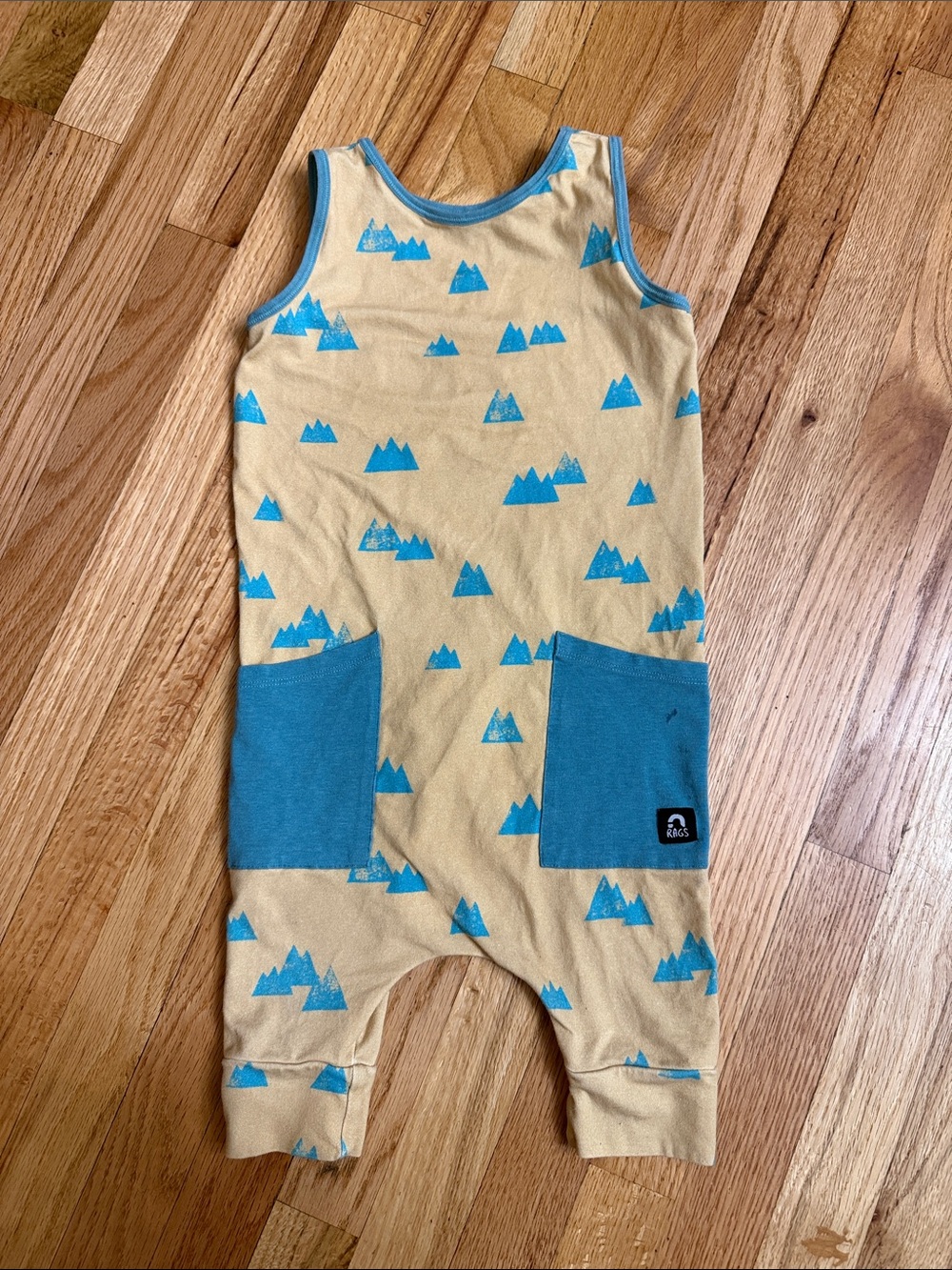 Rags Kids Sleeveless One-Piece Romper in Yellow with Blue Mountain Print